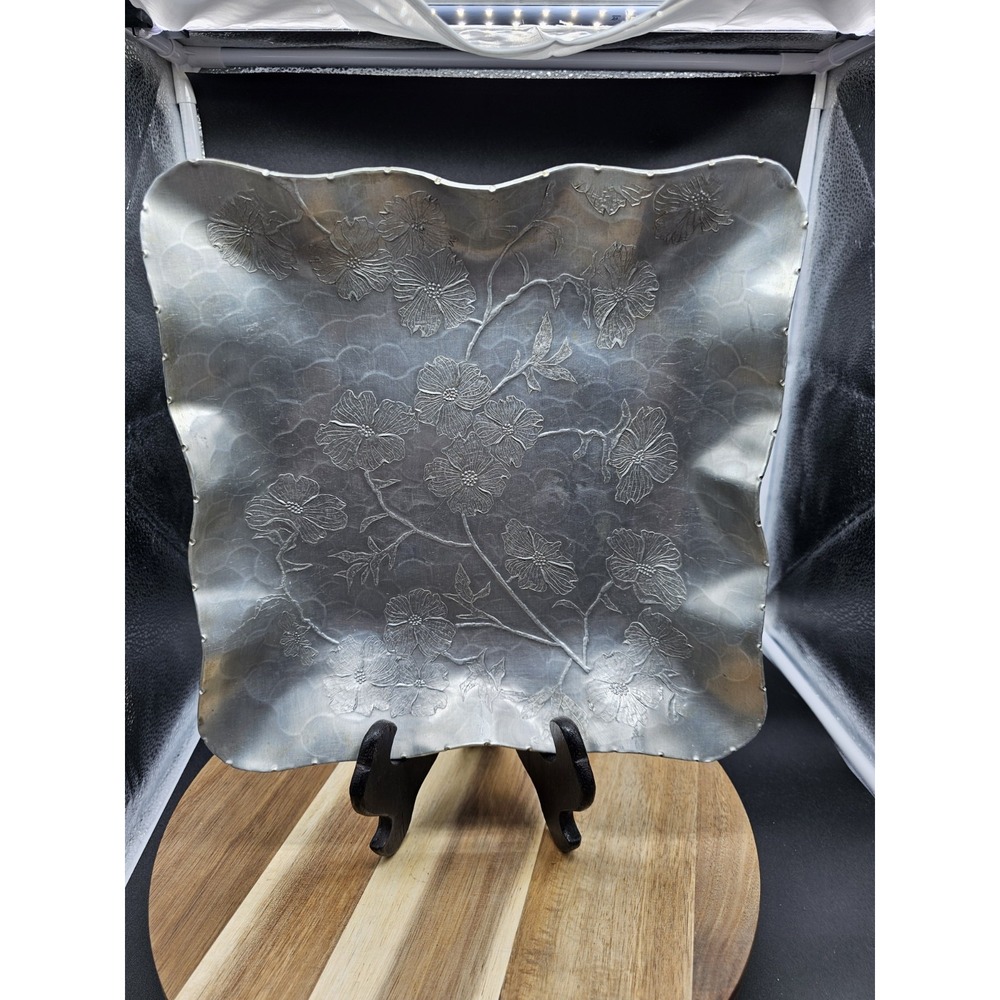 DePonceau Handmade Hammered Aluminum Floral Serving Tray ~ Grove City, PA